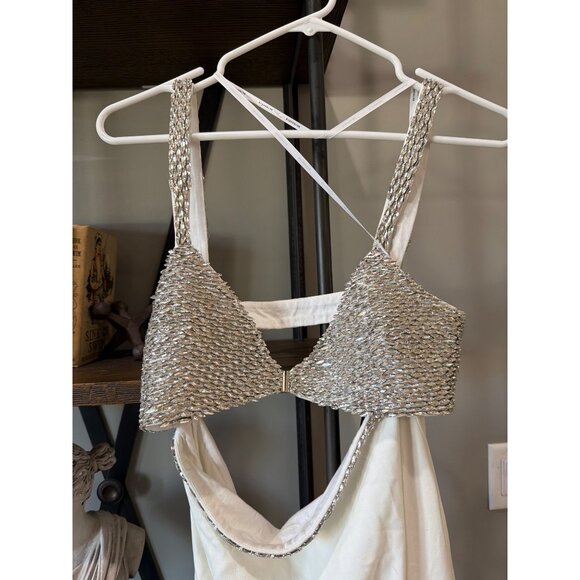 retrofete Fernanda Embellished Asymmetric Maxi Dress White/Silver Womens Size Sm - Picture 8 of 16